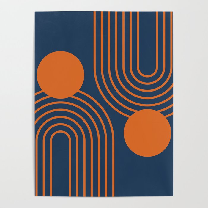 Mid Century Modern Geometric 186 in Navy Blue Orange Poster Gallery Image 4