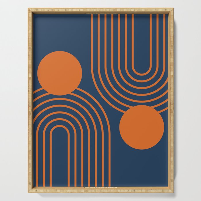 Mid Century Modern Geometric 186 in Navy Blue Orange Serving Tray Gallery Image 1