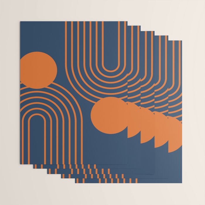 Mid Century Modern Geometric 186 in Navy Blue Orange Wrapping Paper Gallery Image 3