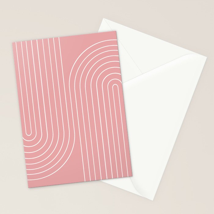 Minimal Line Curvature X Pink Mid Century Modern Arch Abstract Stationery Card Gallery Image 2