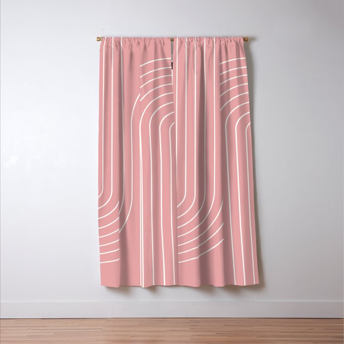 Minimal Line Curvature X Pink Mid Century Modern Arch Abstract Window Curtain Gallery Image 3