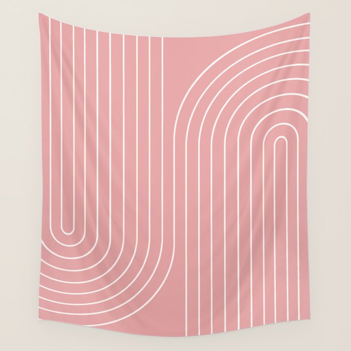 Minimal Line Curvature X Pink Mid Century Modern Arch Abstract Wall Tapestry Gallery Image 4