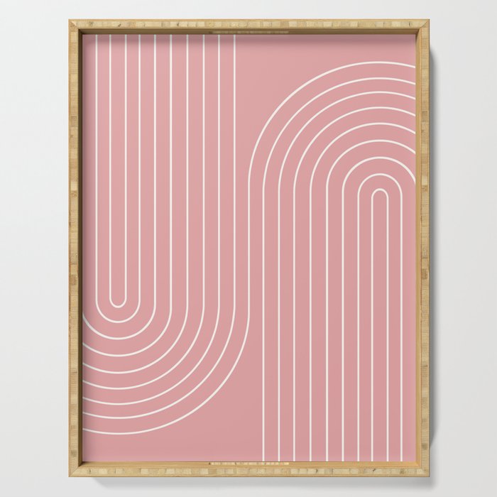 Minimal Line Curvature X Pink Mid Century Modern Arch Abstract Serving Tray Gallery Image 1