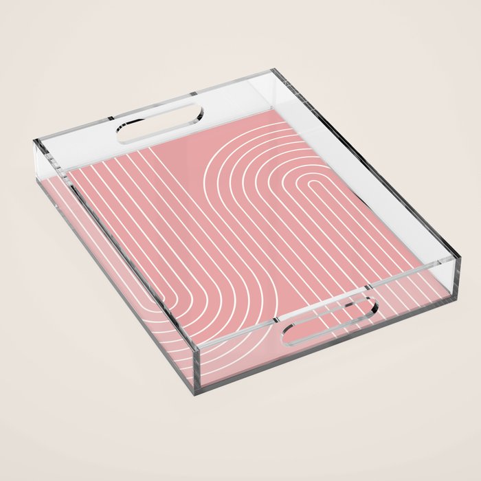 Minimal Line Curvature X Pink Mid Century Modern Arch Abstract Acrylic Tray Gallery Image 1