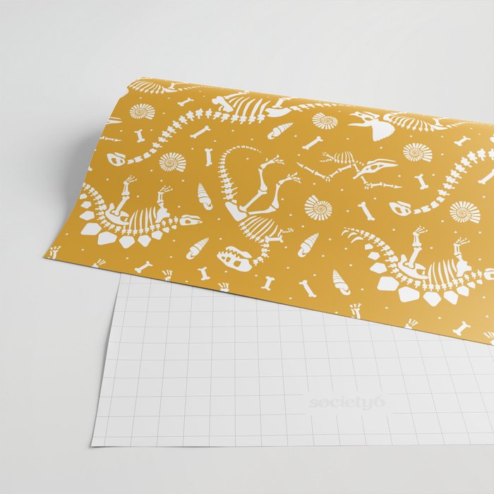 Dinosaur Fossils on Mustard Yellow Wrapping Paper Gallery Image 2
