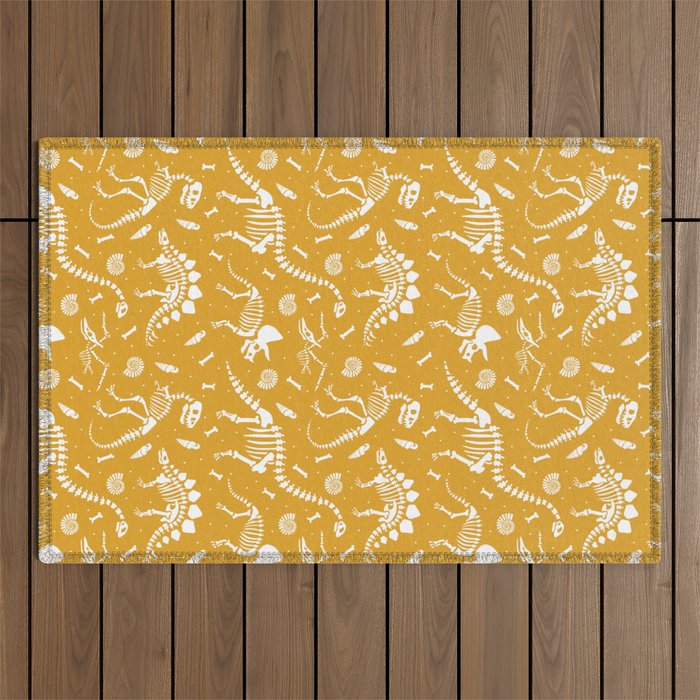 Dinosaur Fossils on Mustard Yellow Outdoor Rug Gallery Image 1