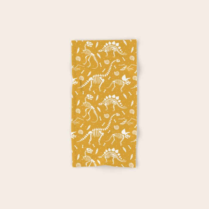 Dinosaur Fossils on Mustard Yellow Bath Towel Gallery Image 1