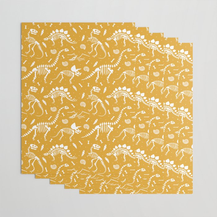 Dinosaur Fossils on Mustard Yellow Wrapping Paper Gallery Image 3