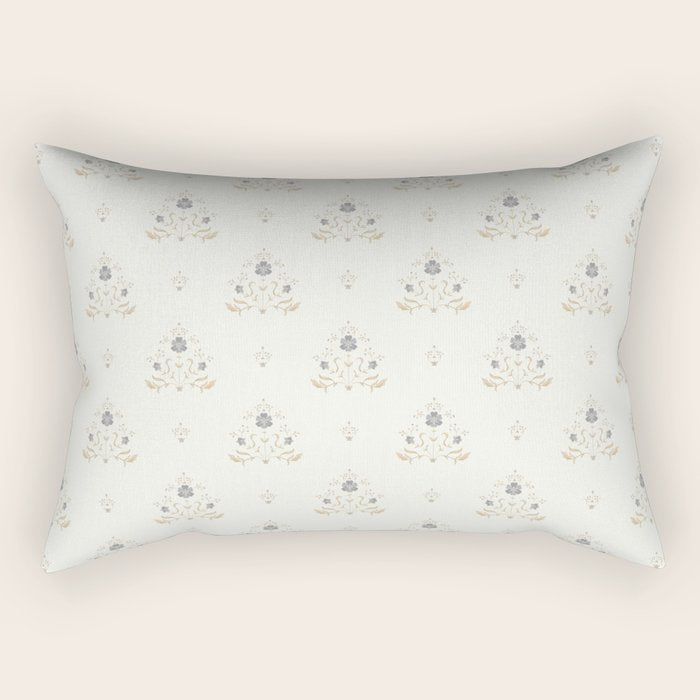 Cafe Floral Vintage Block Print - Blue Gold Rectangular Pillow Gallery Image 1