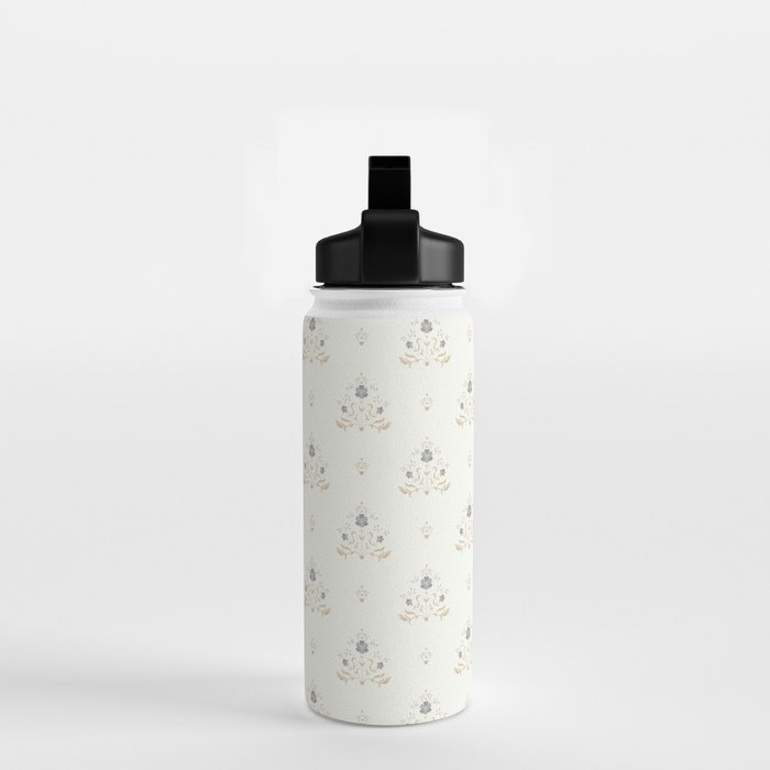 Cafe Floral Vintage Block Print - Blue Gold Water Bottle Gallery Image 2