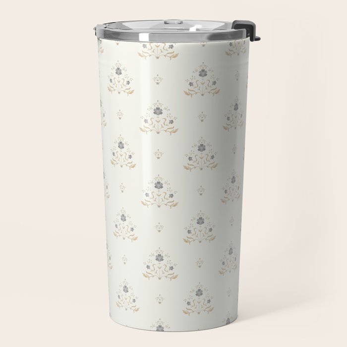 Cafe Floral Vintage Block Print - Blue Gold Travel Mug Gallery Image 2