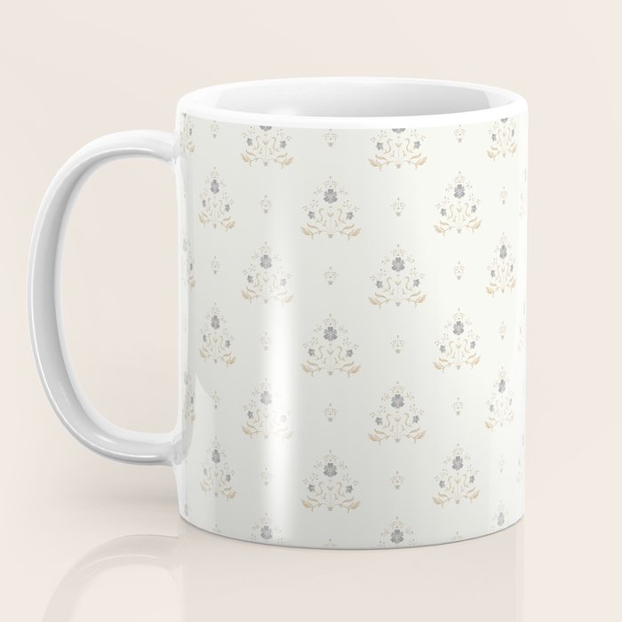 Cafe Floral Vintage Block Print - Blue Gold Coffee Mug Gallery Image 3