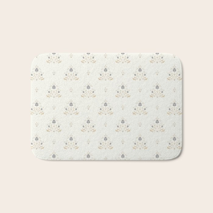 Cafe Floral Vintage Block Print - Blue Gold Bath Mat Gallery Image 1