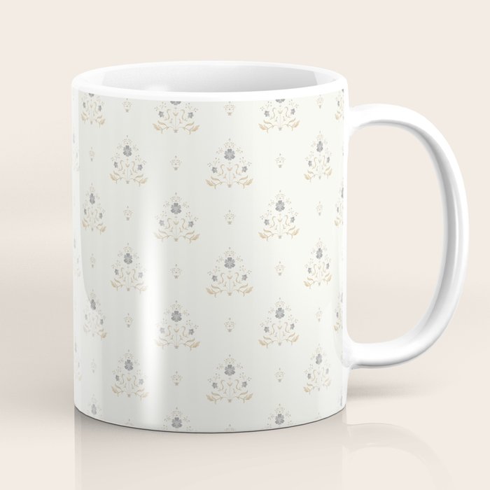 Cafe Floral Vintage Block Print - Blue Gold Coffee Mug Gallery Image 1
