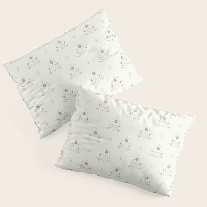 Cafe Floral Vintage Block Print - Blue Gold Pillow Sham Gallery Image 3
