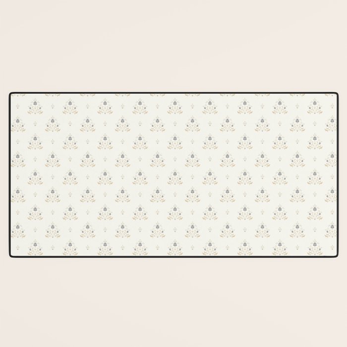 Cafe Floral Vintage Block Print - Blue Gold Desk Mat Gallery Image 3