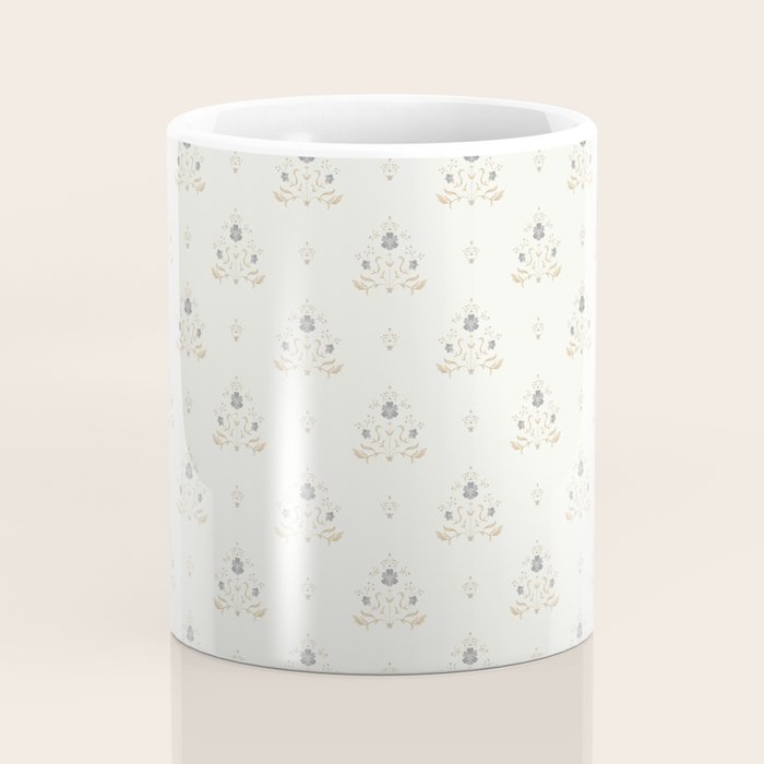 Cafe Floral Vintage Block Print - Blue Gold Coffee Mug Gallery Image 4