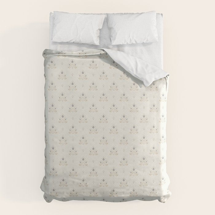 Cafe Floral Vintage Block Print - Blue Gold Duvet Cover Gallery Image 6