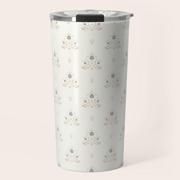 Cafe Floral Vintage Block Print - Blue Gold Travel Mug Gallery Image 1