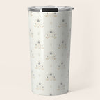 Cafe Floral Vintage Block Print - Blue Gold Travel Mug Gallery Image 1