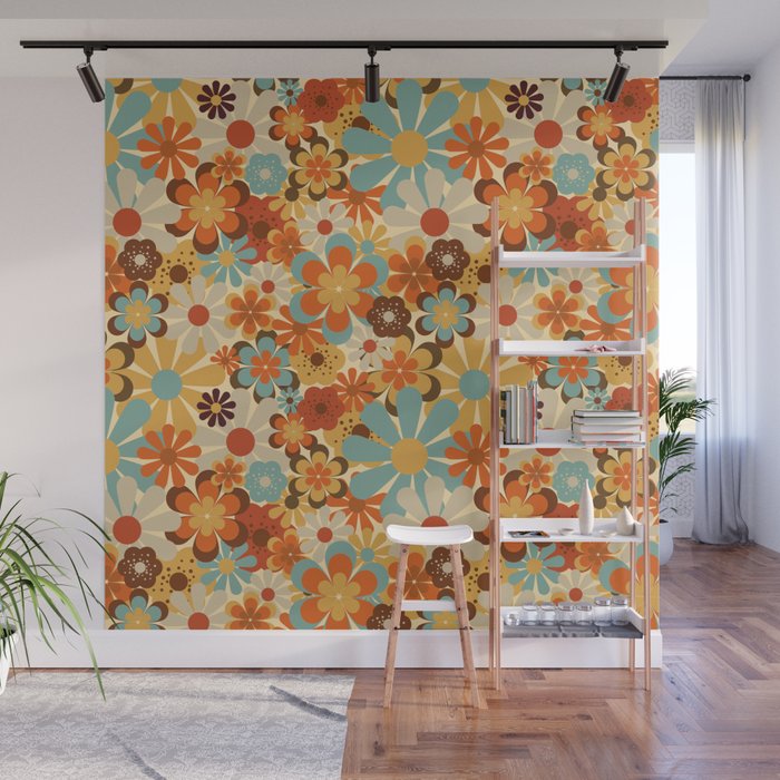 70's Retro Floral Patterned Prints Wall Mural Gallery Image 1