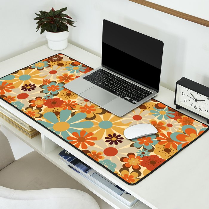 70's Retro Floral Patterned Prints Desk Mat Gallery Image 2