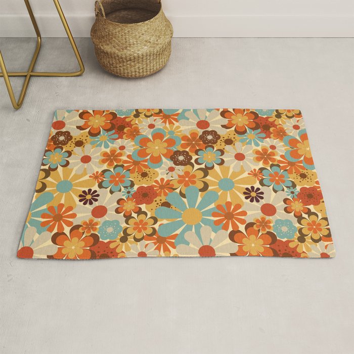 70's Retro Floral Patterned Prints Rug Gallery Image 1