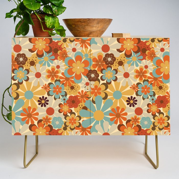 70's Retro Floral Patterned Prints Credenza Gallery Image 1