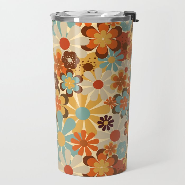 70's Retro Floral Patterned Prints Travel Mug Gallery Image 2