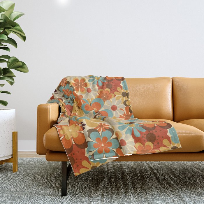 70's Retro Floral Patterned Prints Throw Blanket Gallery Image 1