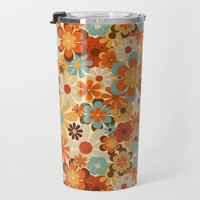 70's Retro Floral Patterned Prints Travel Mug Gallery Image 3