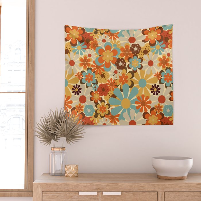 70's Retro Floral Patterned Prints Wall Tapestry Gallery Image 2
