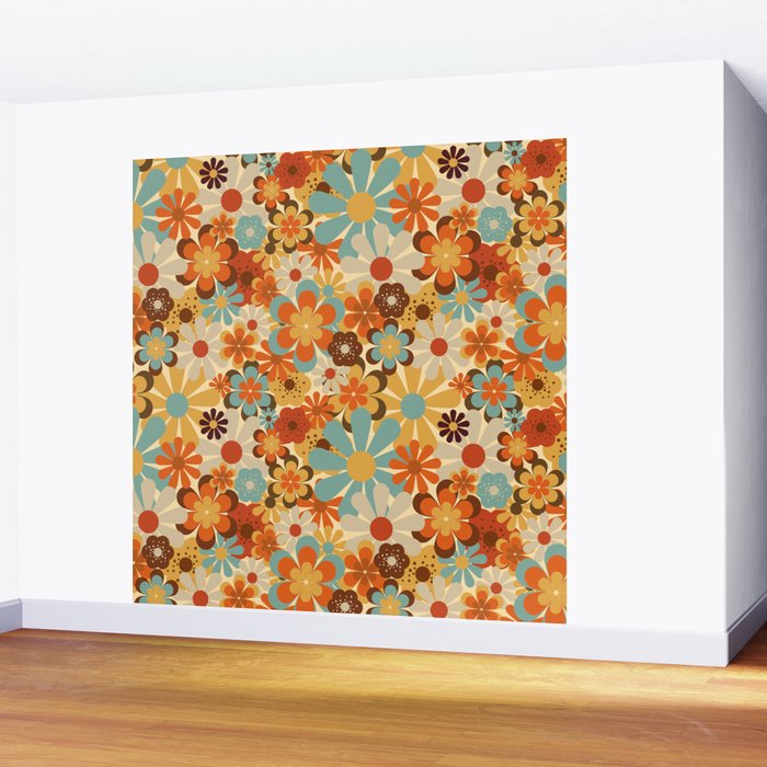 70's Retro Floral Patterned Prints Wall Mural Gallery Image 2