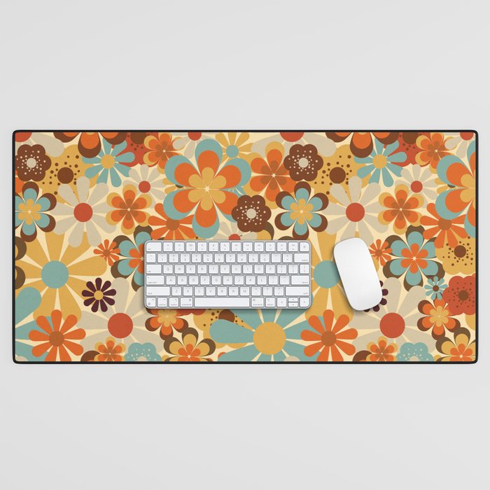 70's Retro Floral Patterned Prints Desk Mat Gallery Image 1