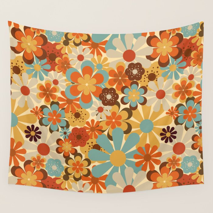 70's Retro Floral Patterned Prints Wall Tapestry Gallery Image 1