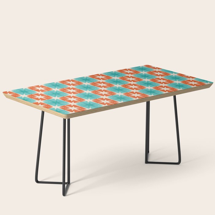 Mid Century Modern Atomic Stars Retro Checkered Starburst Pattern in Teal Turquoise Orange Coffee Table Gallery Image 1