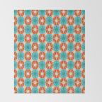 Mid Century Modern Atomic Stars Retro Checkered Starburst Pattern in Teal Turquoise Orange Throw Blanket Gallery Image 2