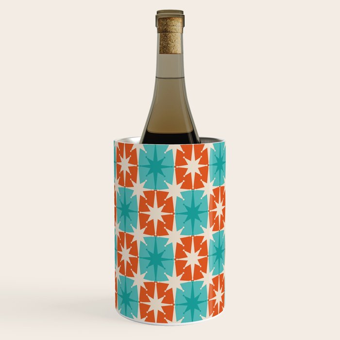 Mid Century Modern Atomic Stars Retro Checkered Starburst Pattern in Teal Turquoise Orange Wine Chiller Gallery Image 3