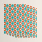 Mid Century Modern Atomic Stars Retro Checkered Starburst Pattern in Teal Turquoise Orange Wrapping Paper Gallery Image 3