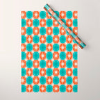 Mid Century Modern Atomic Stars Retro Checkered Starburst Pattern in Teal Turquoise Orange Wrapping Paper Gallery Image 1