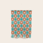 Mid Century Modern Atomic Stars Retro Checkered Starburst Pattern in Teal Turquoise Orange Wall Hanging Gallery Image 1