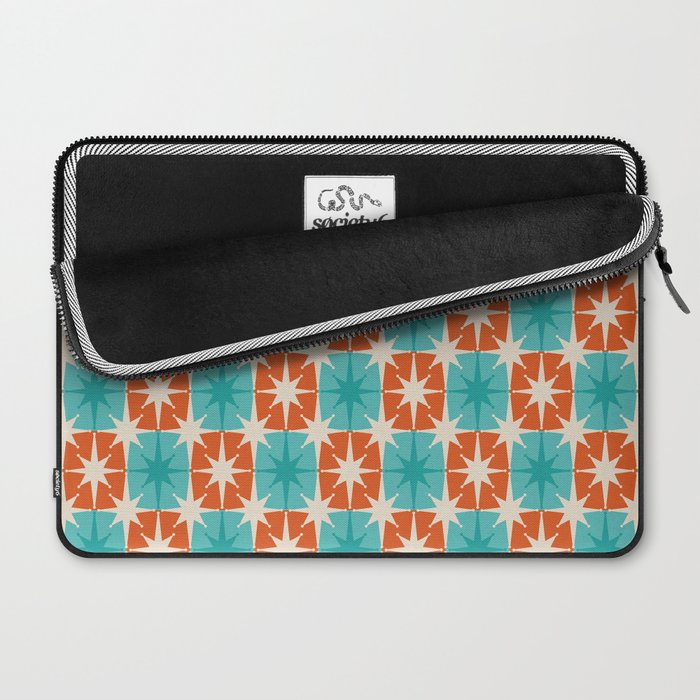 Mid Century Modern Atomic Stars Retro Checkered Starburst Pattern in Teal Turquoise Orange Laptop Sleeve Gallery Image 2