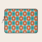 Mid Century Modern Atomic Stars Retro Checkered Starburst Pattern in Teal Turquoise Orange Laptop Sleeve Gallery Image 1