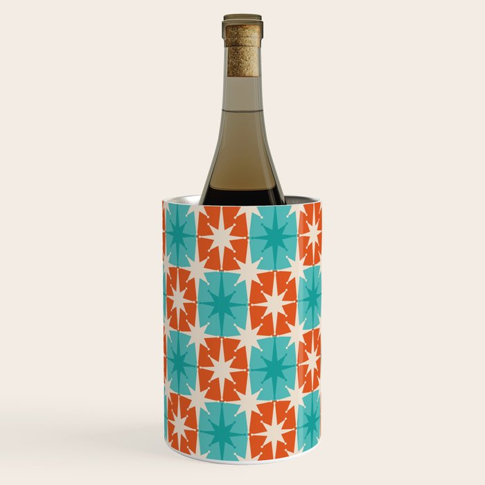 Mid Century Modern Atomic Stars Retro Checkered Starburst Pattern in Teal Turquoise Orange Wine Chiller Gallery Image 2