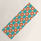 Mid Century Modern Atomic Stars Retro Checkered Starburst Pattern in Teal Turquoise Orange Yoga Mat Gallery Image 1