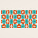 Mid Century Modern Atomic Stars Retro Checkered Starburst Pattern in Teal Turquoise Orange Desk Mat Gallery Image 3