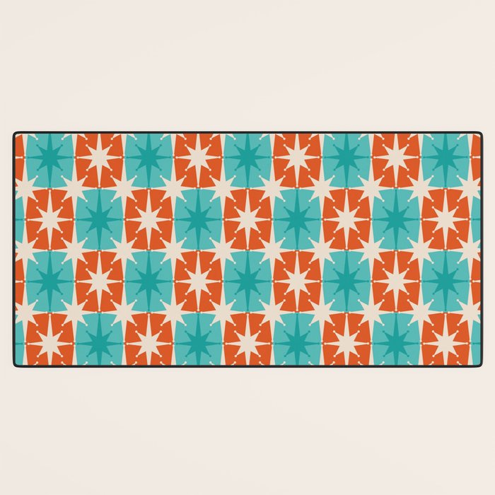 Mid Century Modern Atomic Stars Retro Checkered Starburst Pattern in Teal Turquoise Orange Desk Mat Gallery Image 3