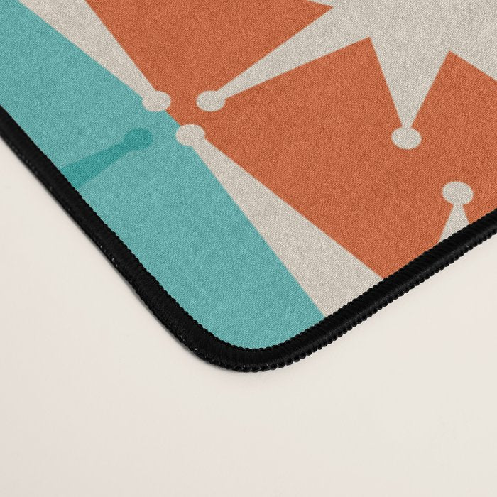 Mid Century Modern Atomic Stars Retro Checkered Starburst Pattern in Teal Turquoise Orange Desk Mat Gallery Image 4
