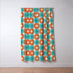 Mid Century Modern Atomic Stars Retro Checkered Starburst Pattern in Teal Turquoise Orange Window Curtain Gallery Image 3
