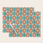 Mid Century Modern Atomic Stars Retro Checkered Starburst Pattern in Teal Turquoise Orange Placemat Gallery Image 1